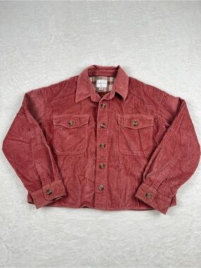 American Eagle Corduroy Jacket Flannel Lined Rose Pink Button Up Size M